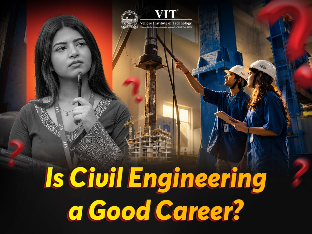 Civil engineering students exploring modern construction and infrastructure technology at VIT